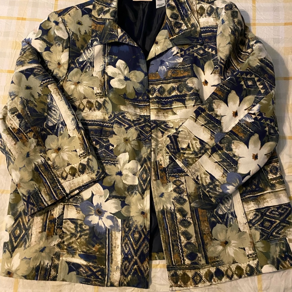 Alfred Dunner Blue and Cream Floral Blazer